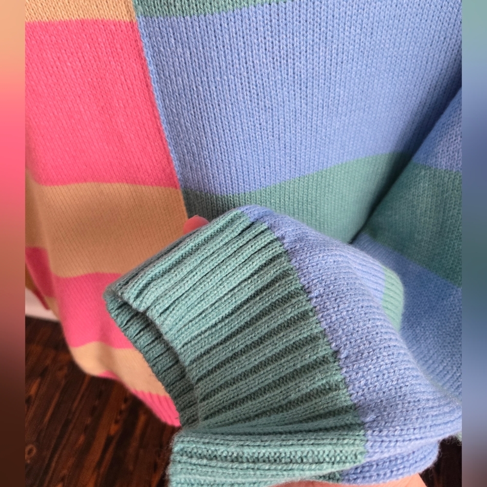 Haptics Pink and Blue Striped Color Block Knit Sweater - Picture 7 of 12
